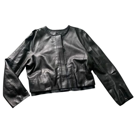 Nina Ricci Jackets & Blazers - NEW NWT NINA RICCI Black Lamb Leather Zip Ruffle Crop Coat Jacket sz 42 M $3990